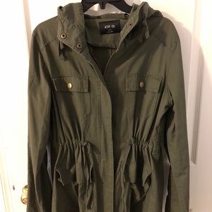 Army green zip up jacket with hood